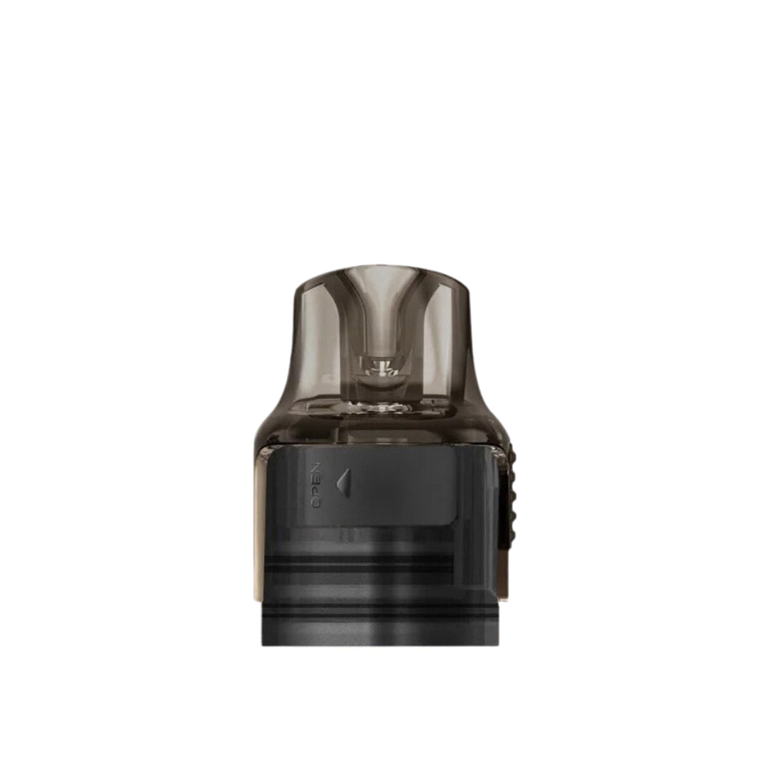 Smoant Charon T50 empty cartridge, transparent dark casing, front view on white background.