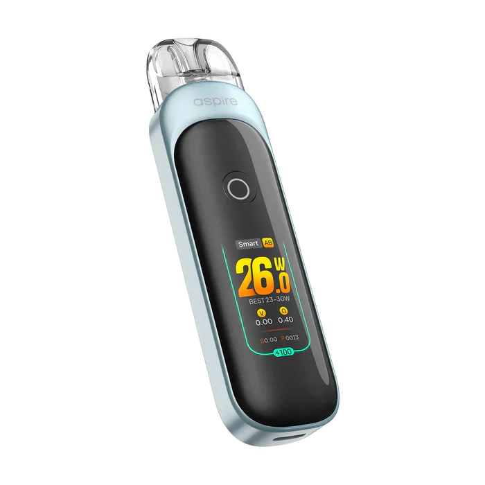 Aspire Pixo Pod Vape Kit in frost blue, displaying 26W on the LED screen.