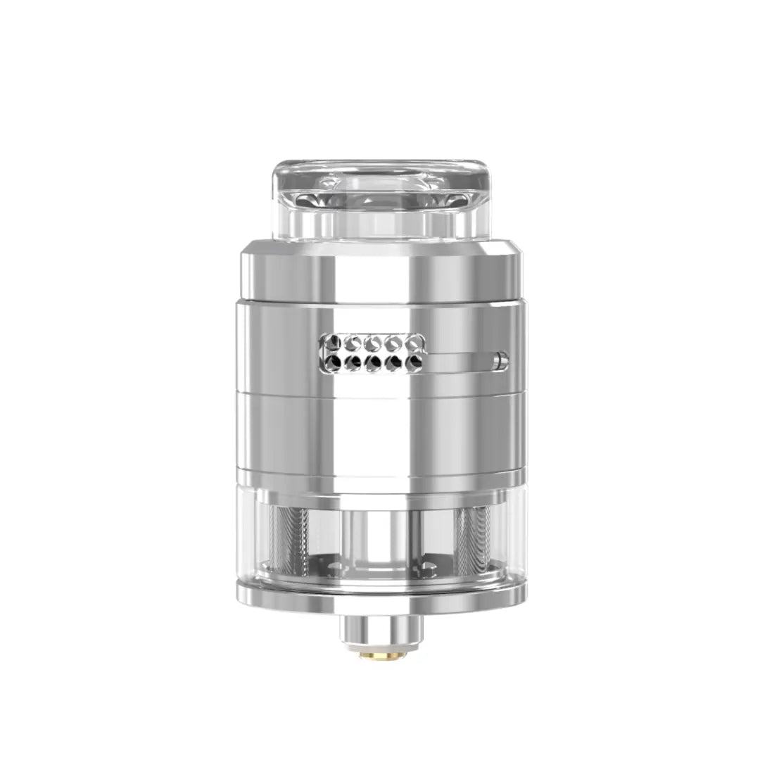 Damn Vape Nitrous RDTA in Shiny SS, showcasing adjustable airflow and glass tank.