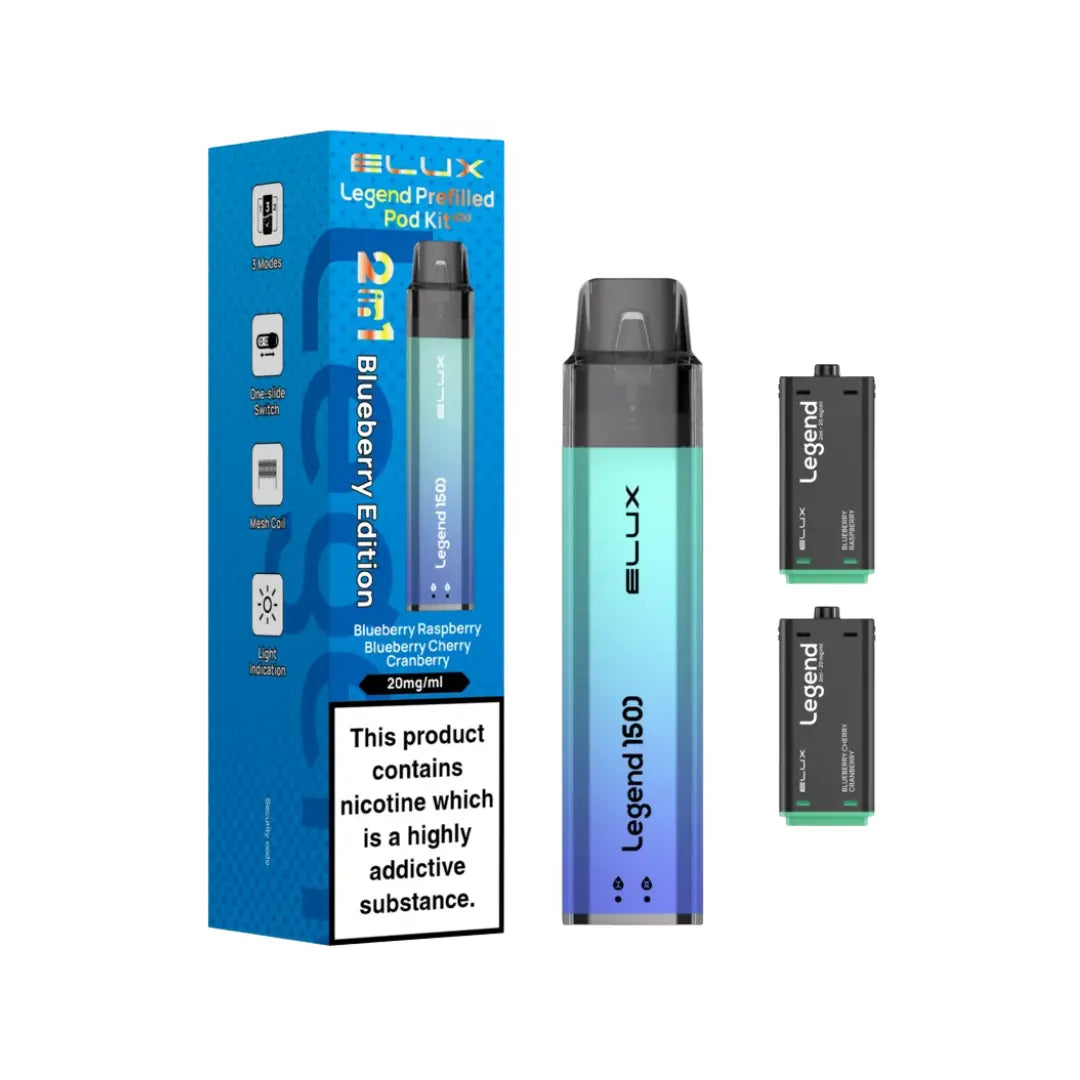 Elux Legend 1500 Prefilled Pod Kit Blueberry Edition - Blueberry Raspberry & Blueberry Cherry Cranberry Flavours