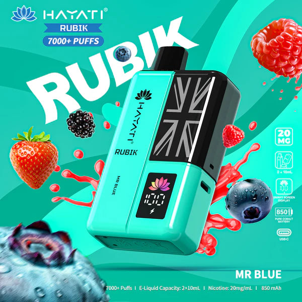 Hayati Rubik 7000 Puffs Prefilled Pod Kit Box of 5, Mr Blue Flavour