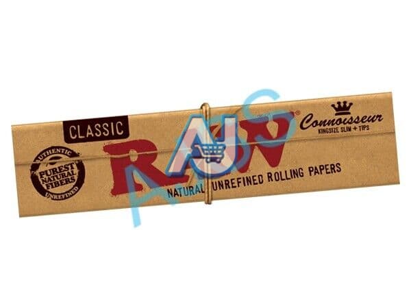 Full Box of 24 RAW Connoisseur King Size Slim Rolling Papers with Tips Booklets