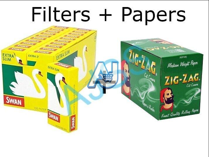 ZIG ZAG Green Regular Rolling Papers & SWAN Extra Slim Filter Tips Bundle