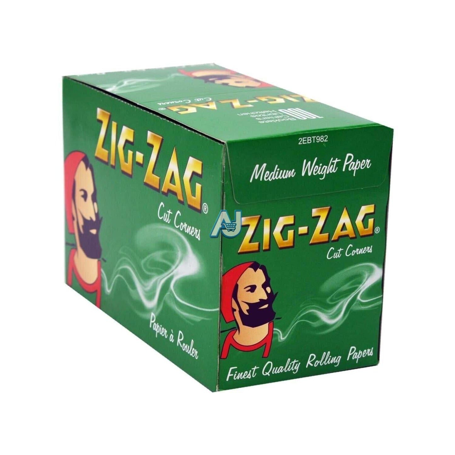 Full Box of Zig Zag Green Standard Rolling Papers x100 - Cut Corner