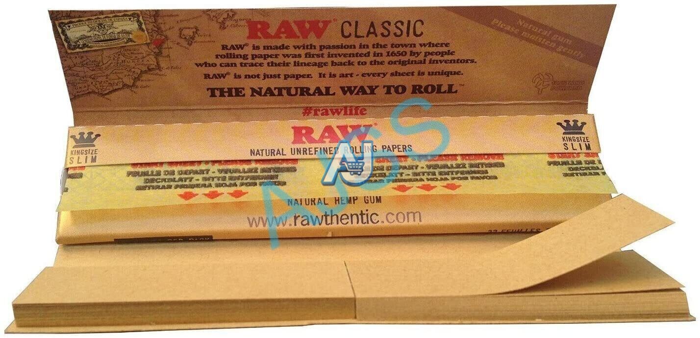 Full Box of 24 RAW Connoisseur King Size Slim Rolling Papers with Tips Booklets