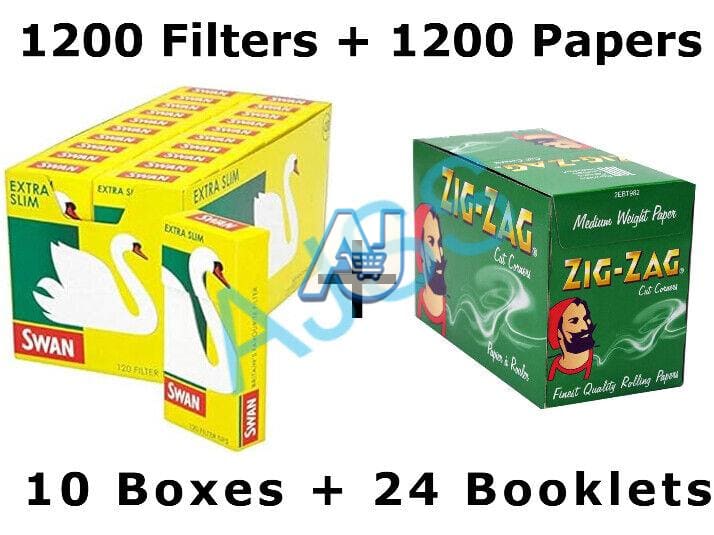 ZIG ZAG Green Regular Rolling Papers & SWAN Extra Slim Filter Tips Bundle