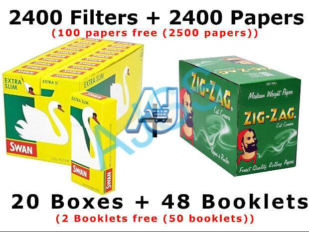 ZIG ZAG Green Regular Rolling Papers & SWAN Extra Slim Filter Tips Bundle