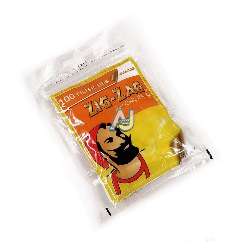 ZIG ZAG REGULAR CIGARETTE FILTER TIPS, BOX OF 10 RESEALABLE BAGS, 100 TIPS PER