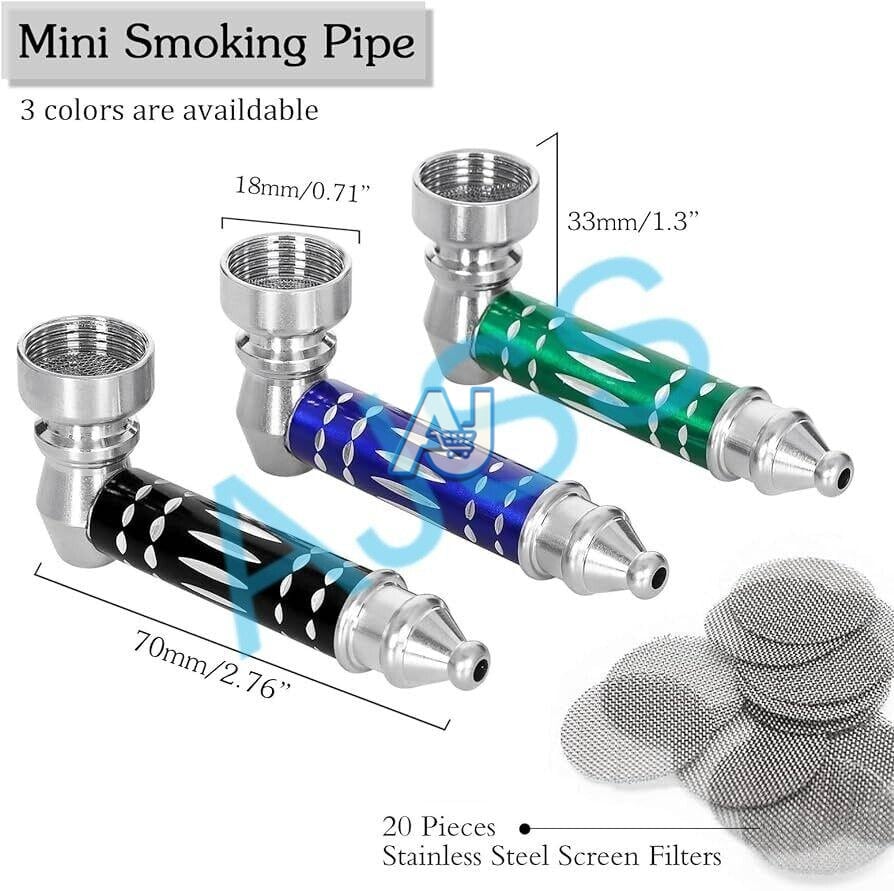 Metal Herb Smoking Pipe with 5 Pipe Screens - Compact Cigarette Pipe