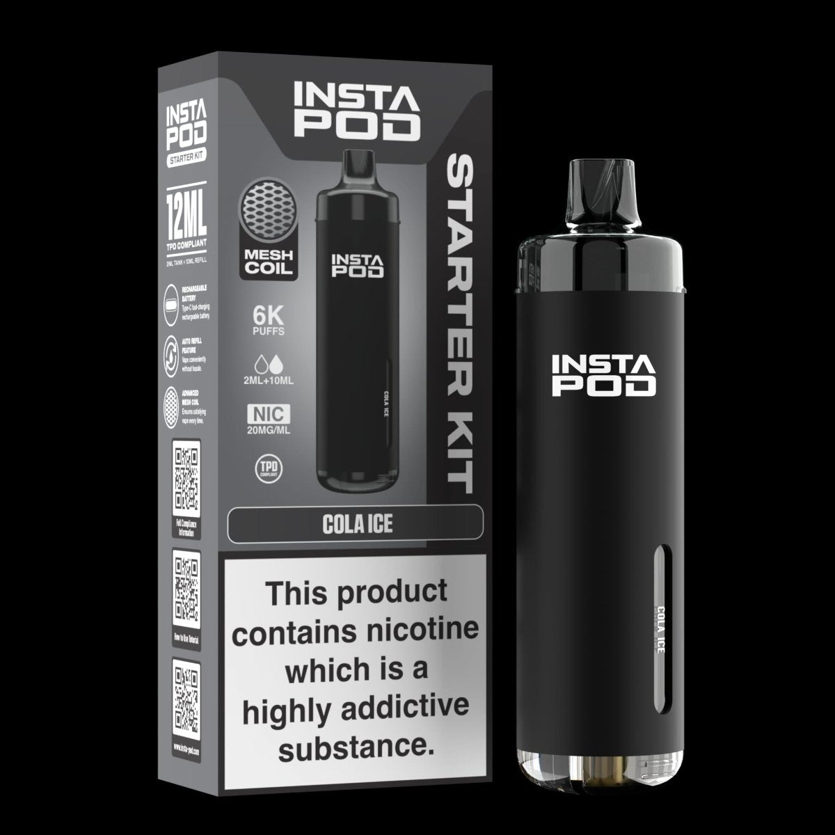 Insta Pod 6000 Prefilled Pod Vape Kit Box of 5, Cola Ice Flavour