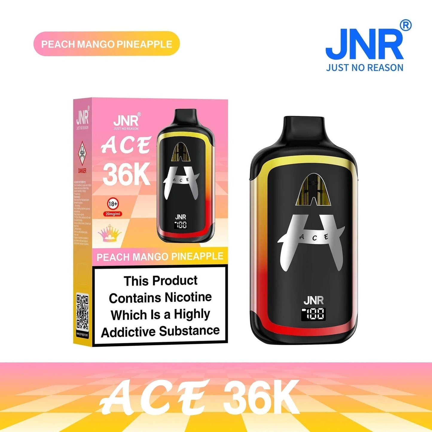 JNR Ace 36K Puffs Prefilled Vape Pod Kit Box of 5, Peach Mango Pineapple Flavour