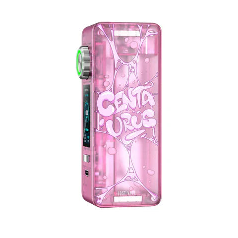 Lost Vape Centaurus N100 Box Mod in pink with wave design and visible controls.