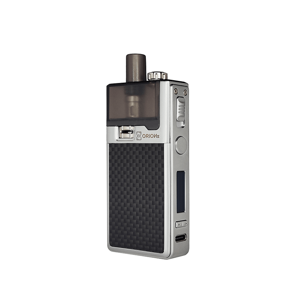Sleek silver and black LVE Orion II pod kit vape device.