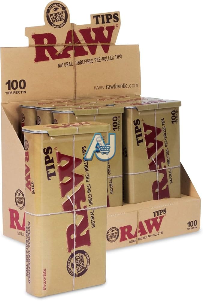 Raw Tin Tips 100 Pre Rolled Unbleached, Aj Super store