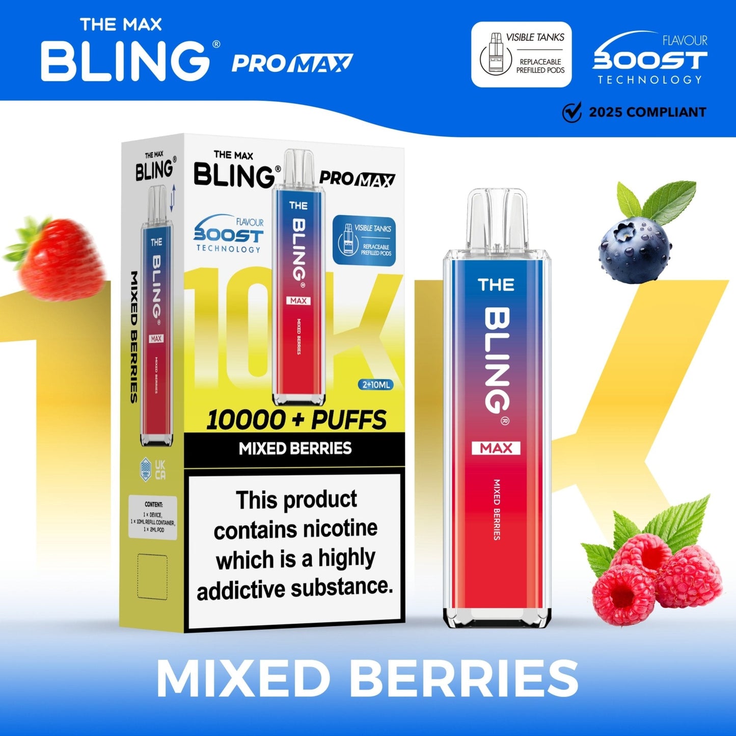 The Crystal Bling Max 10K Prefilled Pod Kit Box of 5, Mixed Berries Flavour