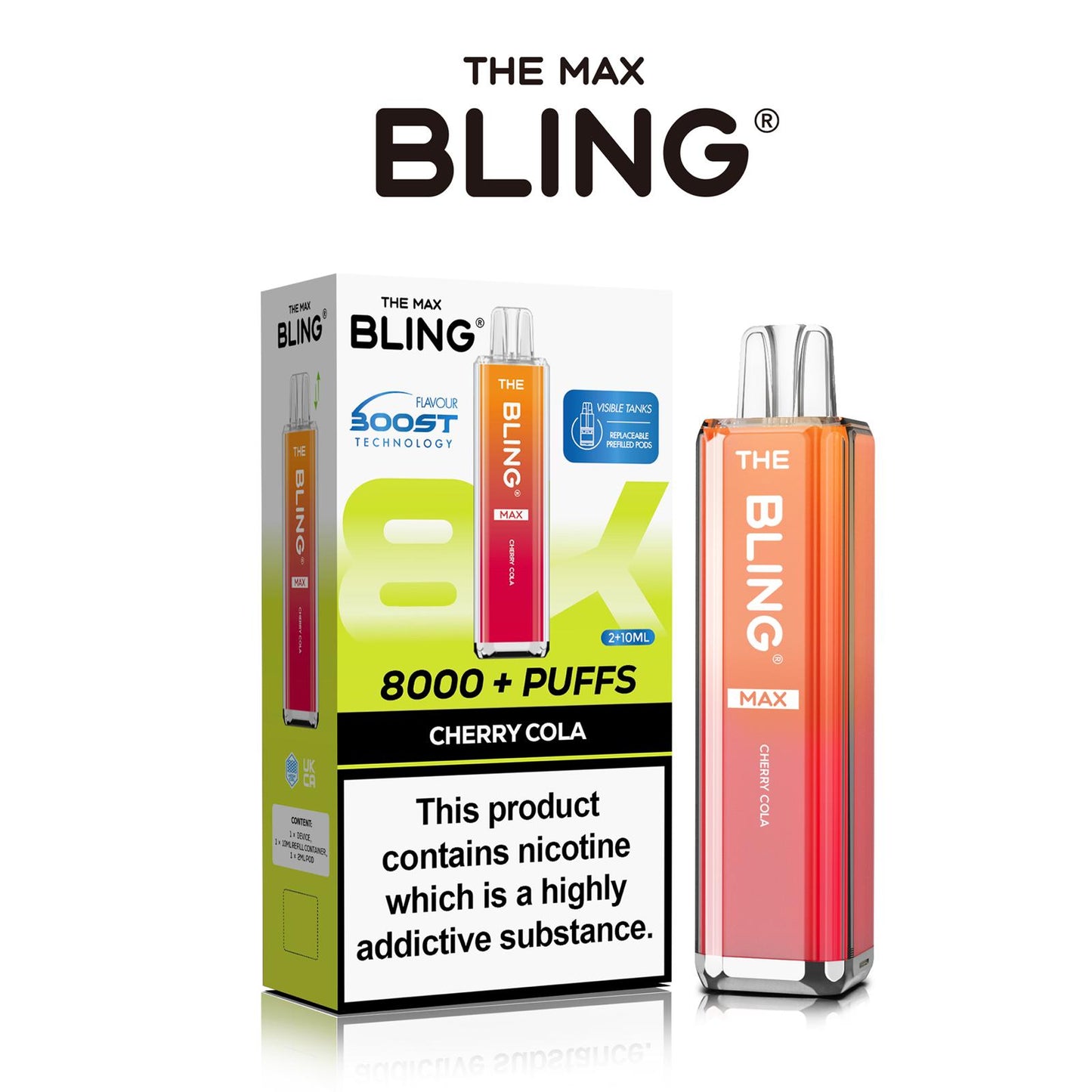 The Crystal Bling Max 8000 Puffs Prefilled Pod Kit Box of 5, Cherry Cola Flavour