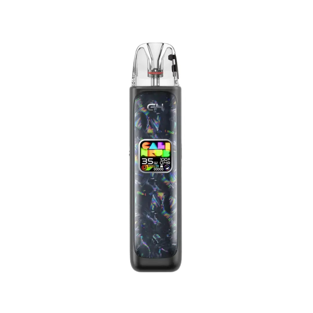Uwell Caliburn G4 Pod Vape Kit in Polar Black Colour Displaying a colourful screen - Perfect for nic salt e-liquids