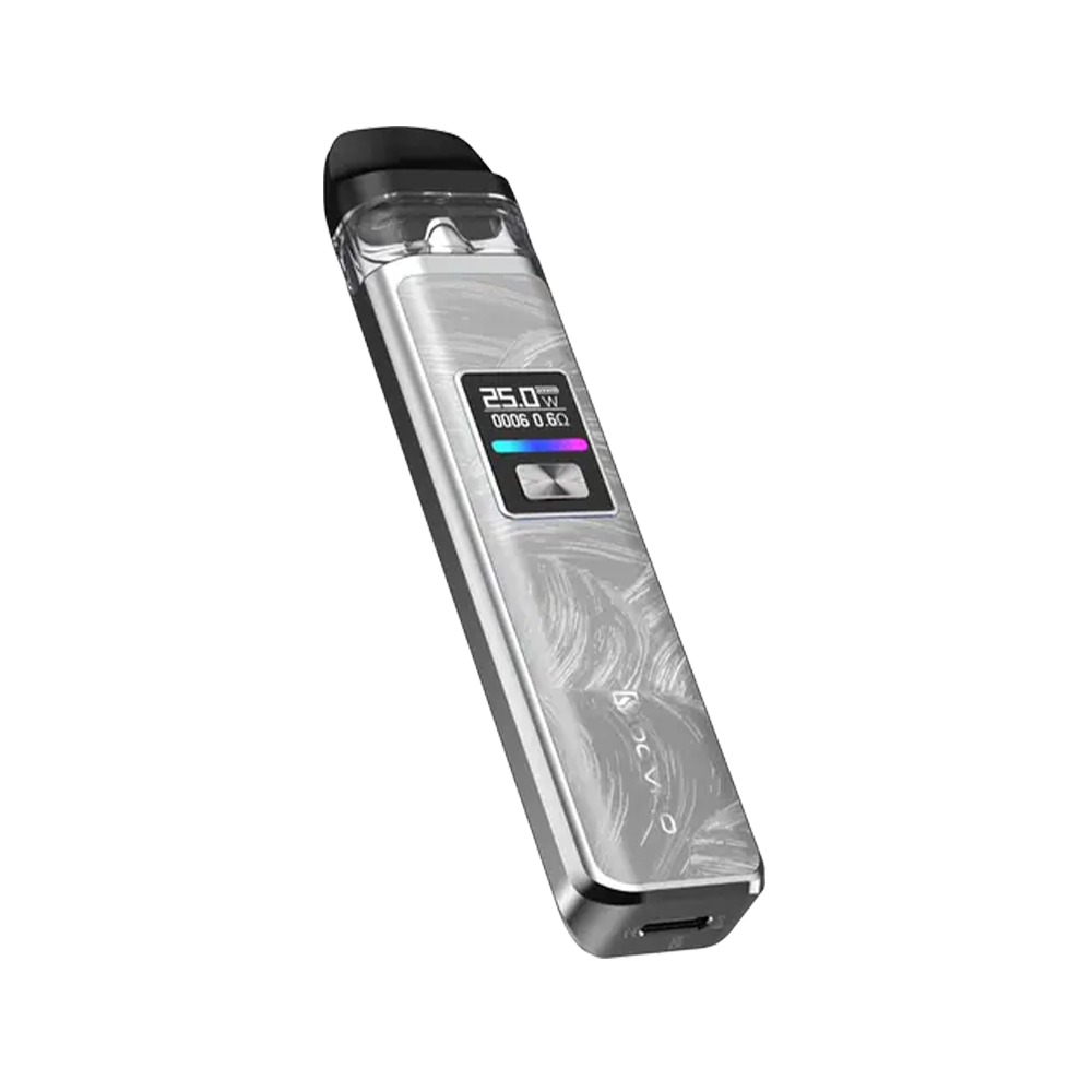 Silver OXVA Xlim V2 vape device with a digital display, showing power settings.