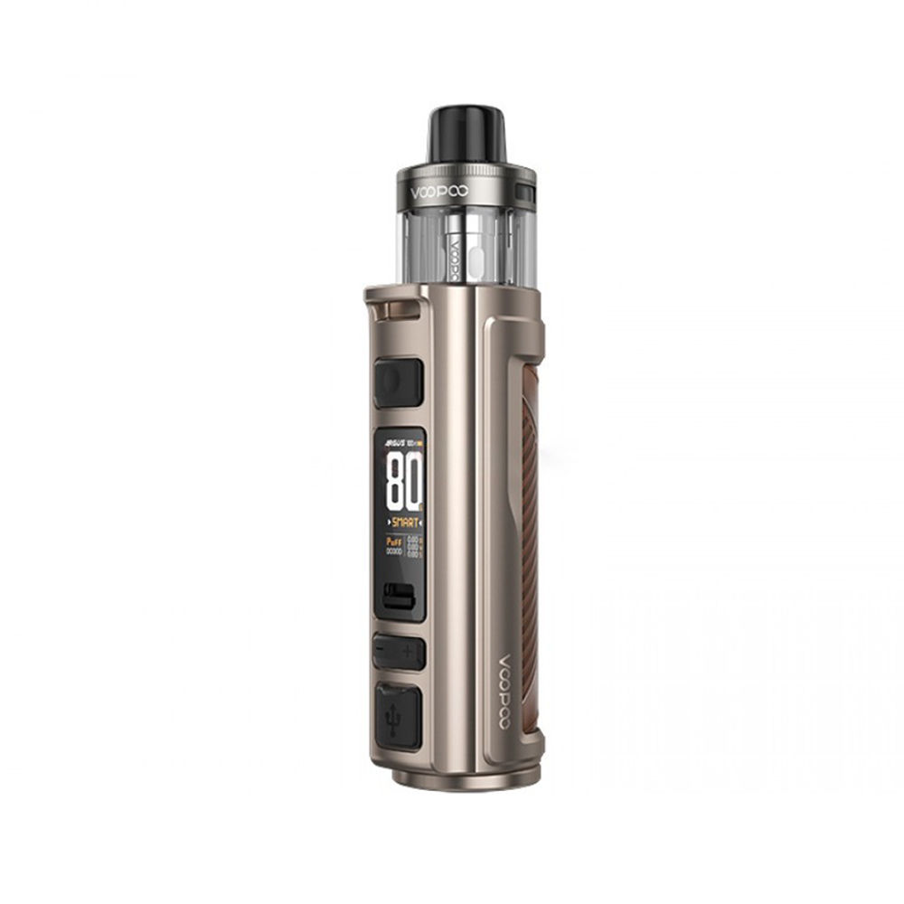 Voopoo Argus X vape device in silver with a digital screen and adjustable wattage.