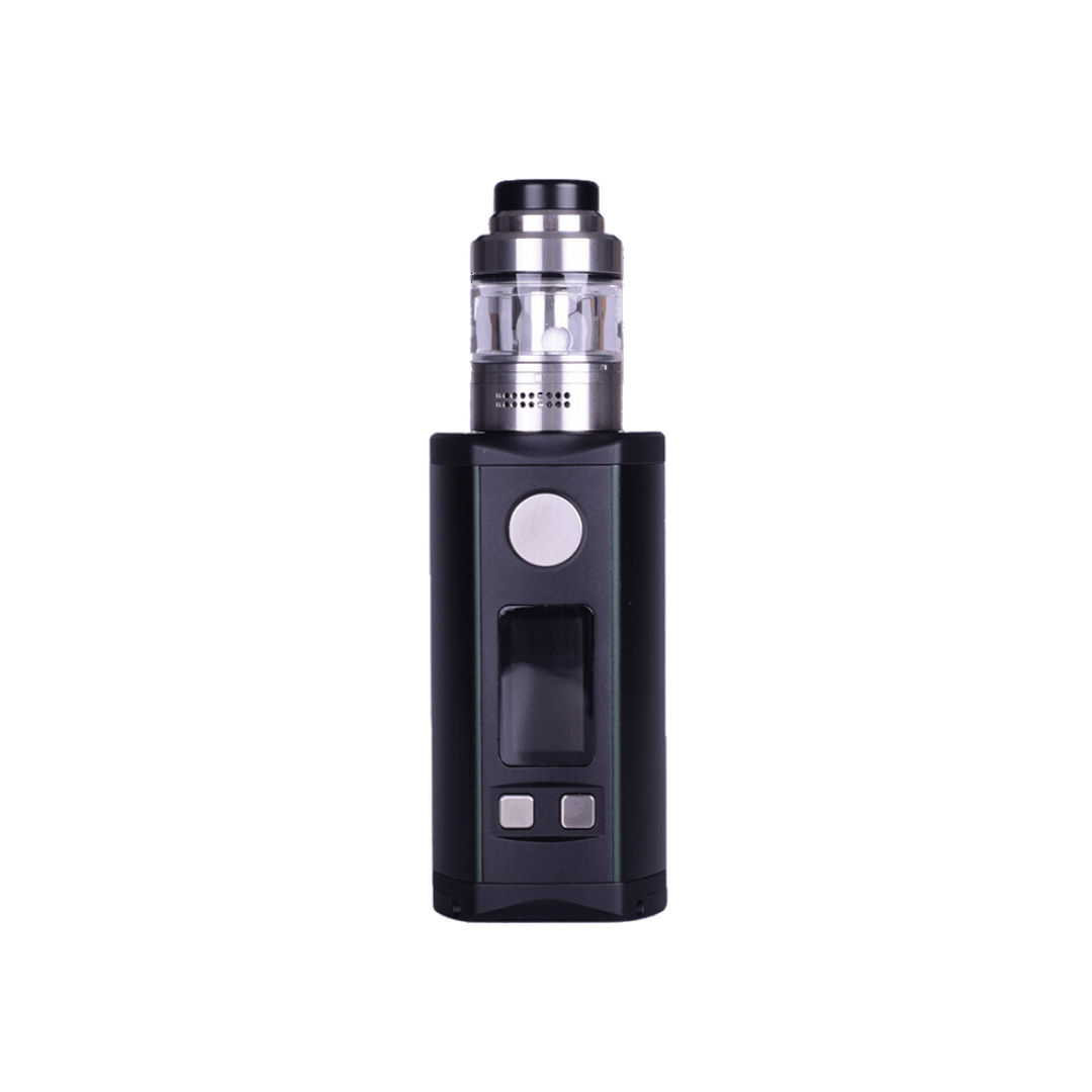 Black Ascent vape kit with clear tank and digital display.
