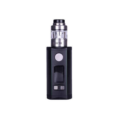 Black Ascent vape kit with clear tank and digital display.