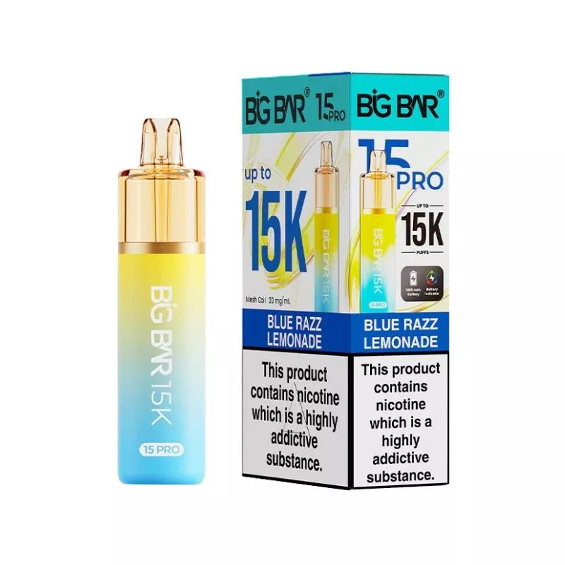 Big Bar 15K Pro Blue Razz Lemonade Flavour Prefilled Pod Vape Kit with a Built-in 1400mAh Battery and up to 15,000 puffs