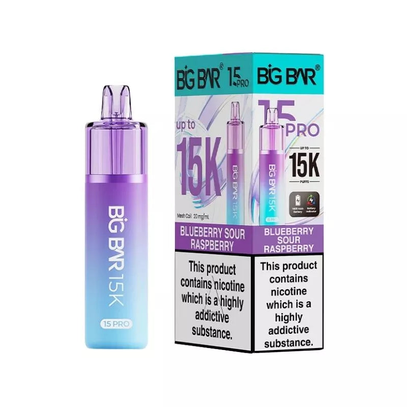 Big Bar 15K Pro Blueberry Sour Raspberry Flavour Prefilled Pod Vape Kit with a Built-in 1400mAh Battery and up to 15,000 puffs