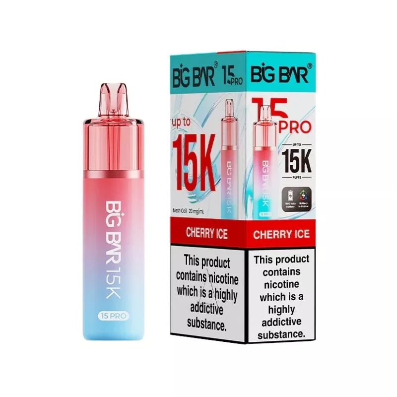 Big Bar 15K Pro Cherry Ice Flavour Prefilled Pod Vape Kit with a Built-in 1400mAh Battery and up to 15,000 puffs