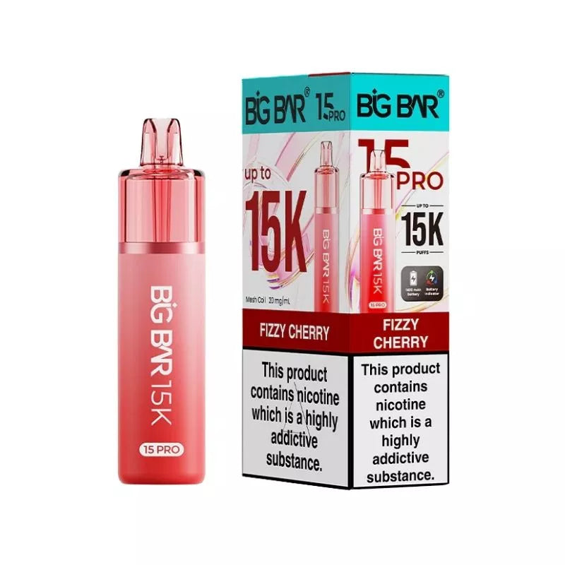 Big Bar 15K Pro Fizzy Cherry Flavour Prefilled Pod Vape Kit with a Built-in 1400mAh Battery and up to 15,000 puffs