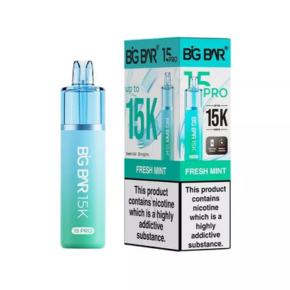 Big Bar 15K Pro Fresh Mint Flavour Prefilled Pod Vape Kit with a Built-in 1400mAh Battery and up to 15,000 puffs