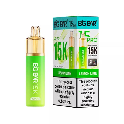 Big Bar 15K Pro Lemon Lime Flavour Prefilled Pod Vape Kit with a Built-in 1400mAh Battery and up to 15,000 puffs