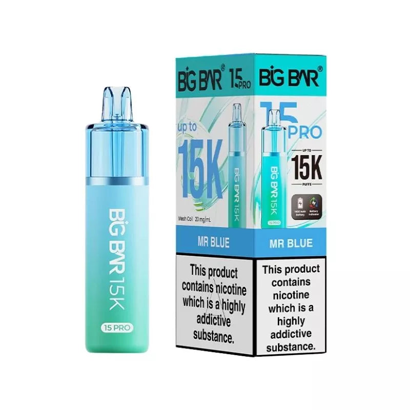 Big Bar 15K Pro Mr Blue Flavour Prefilled Pod Vape Kit with a Built-in 1400mAh Battery and up to 15,000 puffs