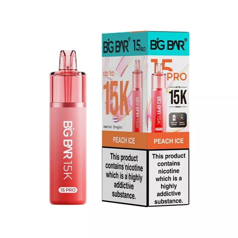 Big Bar 15K Pro Peach Ice Flavour Prefilled Pod Vape Kit with a Built-in 1400mAh Battery and up to 15,000 puffs
