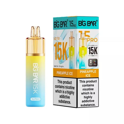 Big Bar 15K Pro Pineapple Ice Flavour Prefilled Pod Vape Kit with a Built-in 1400mAh Battery and up to 15,000 puffs
