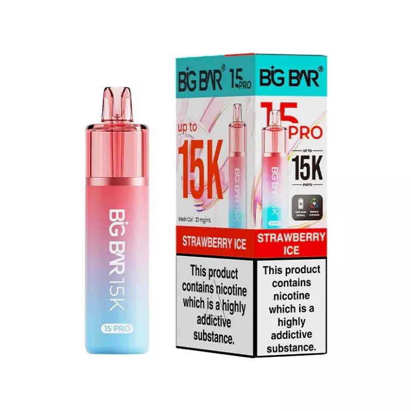 Big Bar 15K Pro Strawberry Ice Flavour Prefilled Pod Vape Kit with a Built-in 1400mAh Battery and up to 15,000 puffs