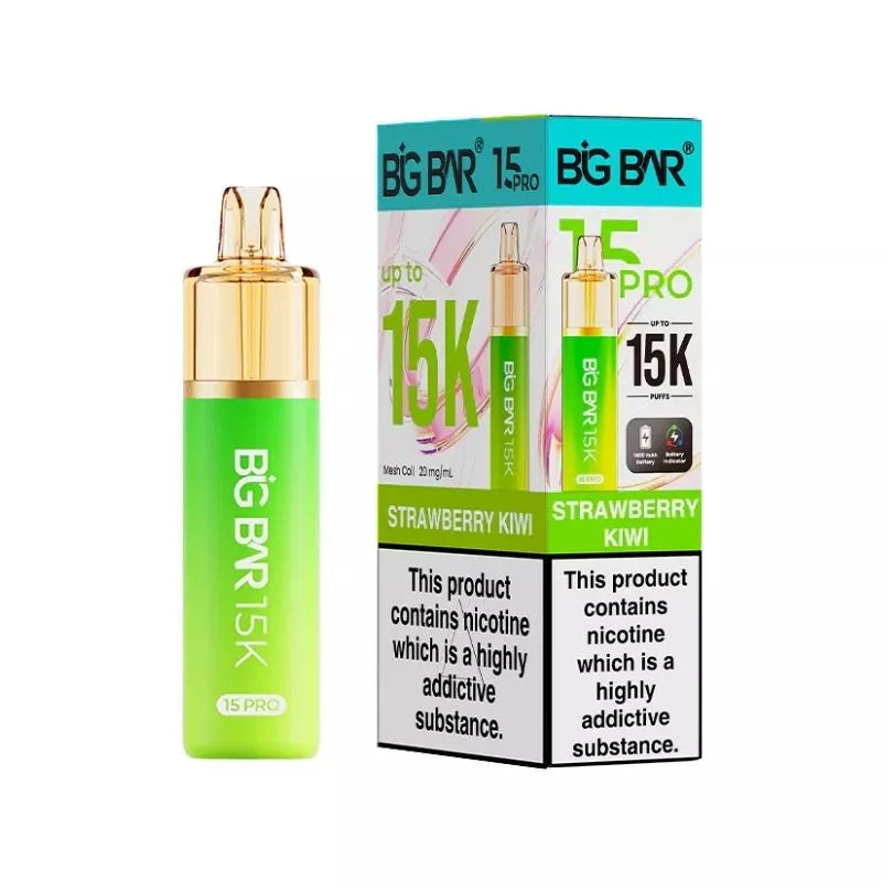 Big Bar 15K Pro Strawberry Kiwi Flavour Prefilled Pod Vape Kit with a Built-in 1400mAh Battery and up to 15,000 puffs