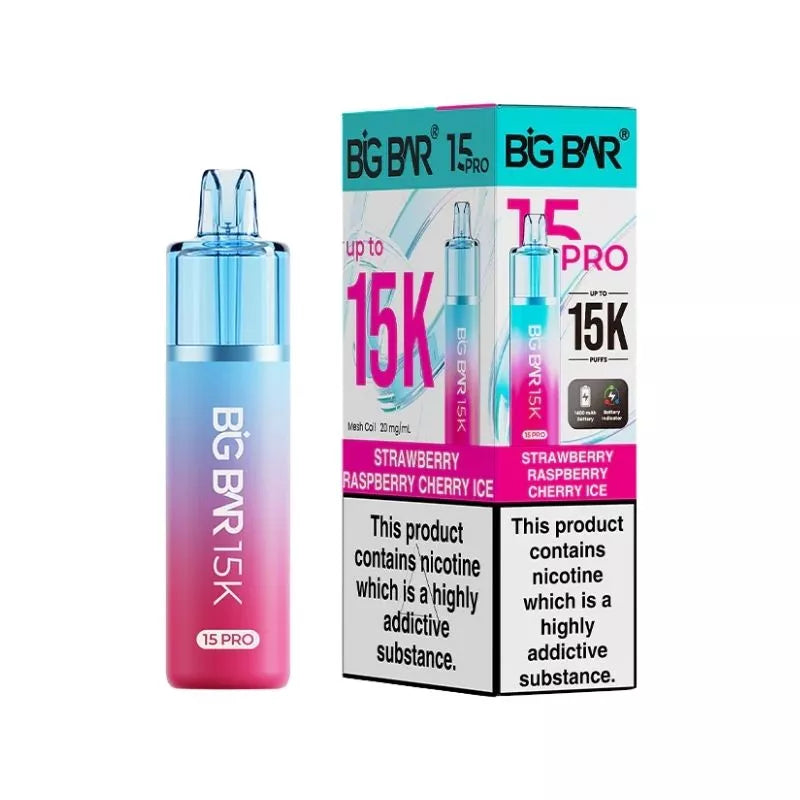 Big Bar 15K Pro Strawberry Raspberry Cherry Ice Flavour Prefilled Pod Vape Kit with a Built-in 1400mAh Battery and up to 15,000 puffs