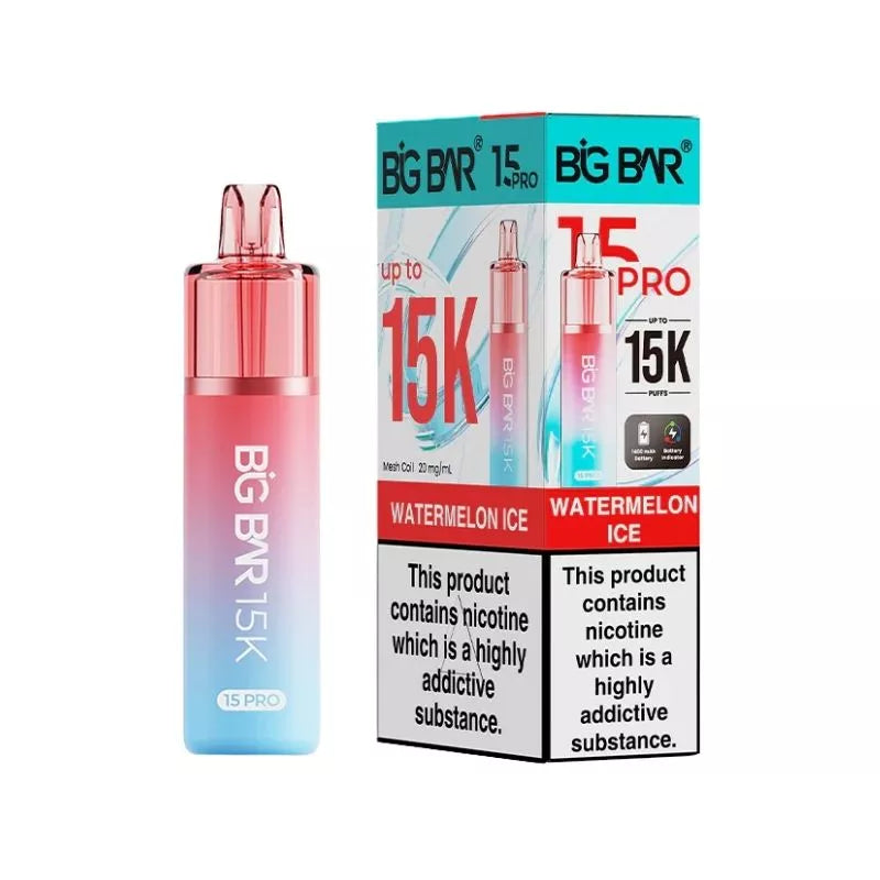 Big Bar 15K Pro Watermelon Ice Flavour Prefilled Pod Vape Kit with a Built-in 1400mAh Battery and up to 15,000 puffs