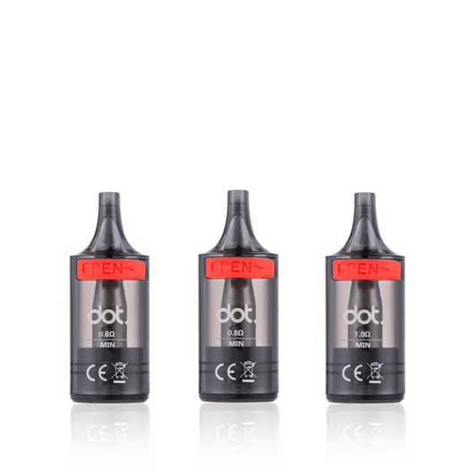 Three Dotmod switch replacement pod cartridges with red "OPEN" labels.