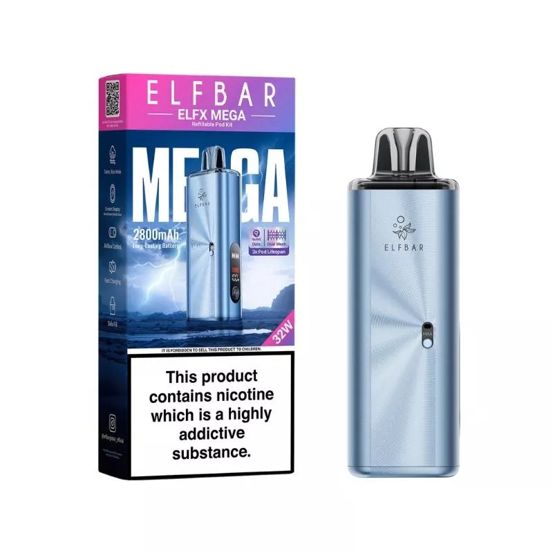Elf Bar ELFX Mega Pod Vape Kit In Cyan Colour -  built-in 2800mAh Battery Great to use Nic Salt Vape Juices