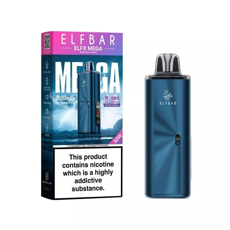 Elf Bar ELFX Mega Pod Vape Kit In Navy Colour - built-in 2800mAh Battery Great to use Nic Salt Vape Juices