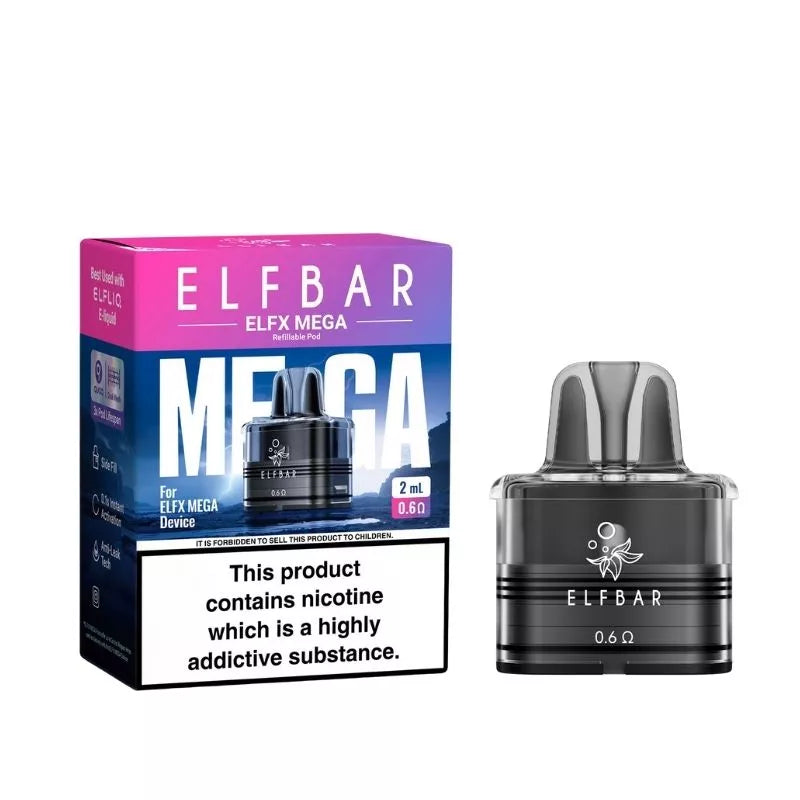Elf Bar ELFX Mega Replacement Pods 0.6ohm for the Elf Bar EFLX Mega Refillable Pod Vape Kit