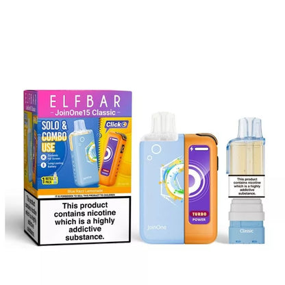 Elf Bar JoinOne15 Vape Kit Blue Razz Lemonade Flavour with a 2ml pod and 10ml Refill Container giving up to 20,000 Puffs - 1000mAh + 150mAh Battery powering 3 different Power Modes (Base - Mid - Turbo) and a Dynamic HD Screen.