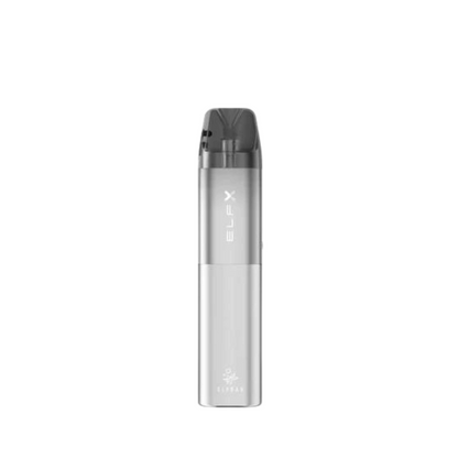 Silver Elf Bar ELFX pod vape kit on a plain white background.