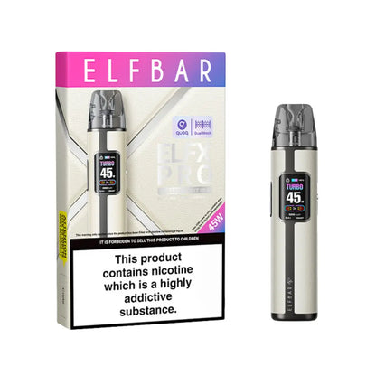 Elf Bar ELFX Pro Classic Edition Refillable Pod Starter Kit packaging and device in White Colour - Elf Bar - Elf Bar Vape