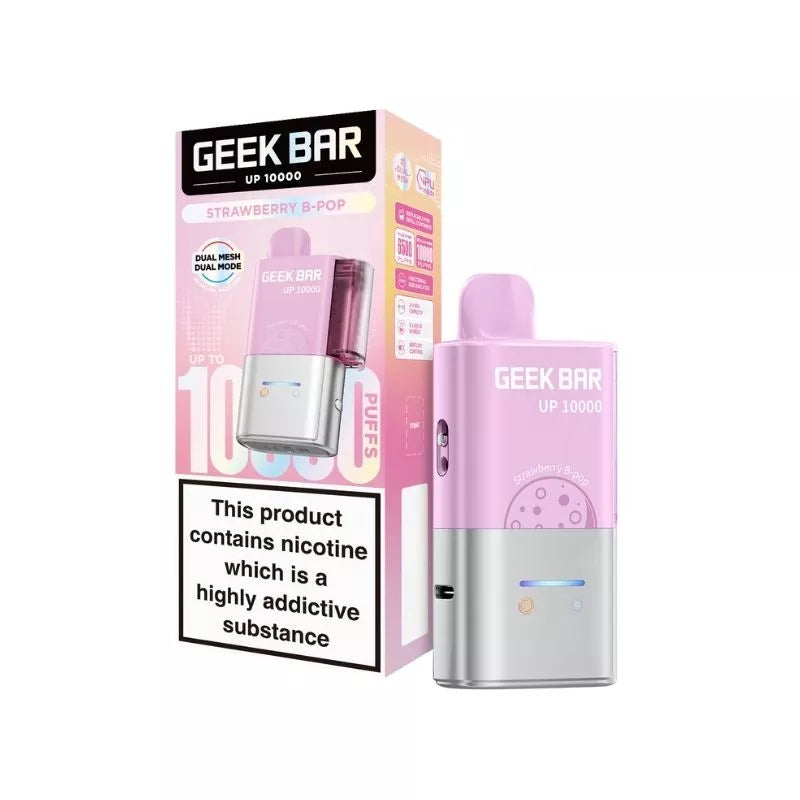 Geek Bar UP 10000 Prefilled Pod Kit Strawberry B-POP Flavour up to 10,000 puffs with a 2ml Pod and 10ml Refill Container 