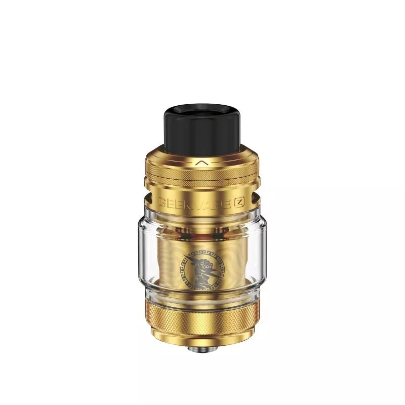 Geekvape Zeus 5 Sub-ohm Tank in Glossy Gold Colour works great with Shortfill e-liquids 