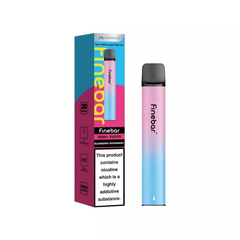 Hayati Finebar 1000 Puff Pod Kit Blueberry Raspberry Flavour with 500mAh Built-in Battery with replaceable 2ml Prefilled Pod