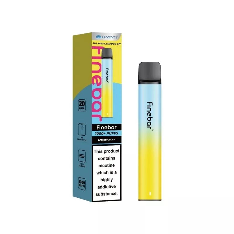 Hayati Finebar 1000 Puff Pod Kit Caribb Crush Flavour with 500mAh Built-in Battery with replaceable 2ml Prefilled Pod