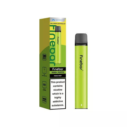 Hayati Finebar 1000 Puff Pod Kit Fresh Mint Flavour with 500mAh Built-in Battery with replaceable 2ml Prefilled Pod
